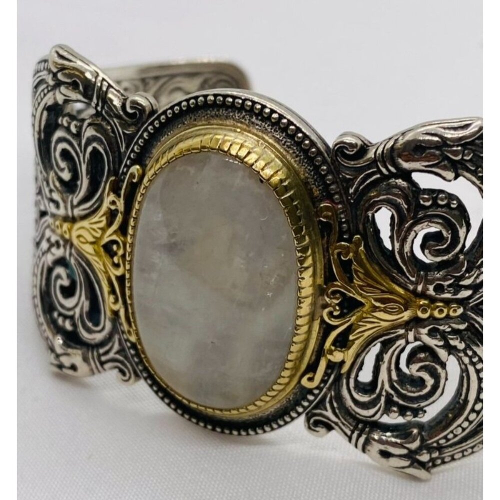 Konstantino Sterling Silver 925 18K 750 White Stone Cuff Bracelet 7.5" - Picture 8 of 10